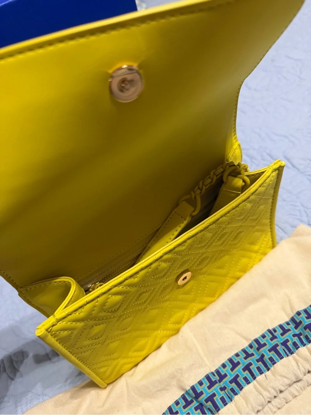 Tory Burch, Quilted Yellow Chain Strap Crossbody Bag